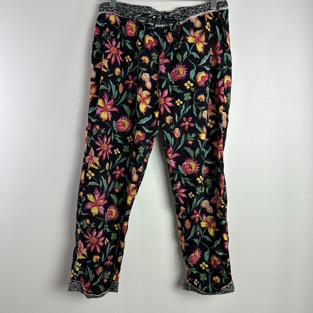 Sundance Leia Pull On Crop Pants Size XS Black Floral Boho Cottagecore Peasant